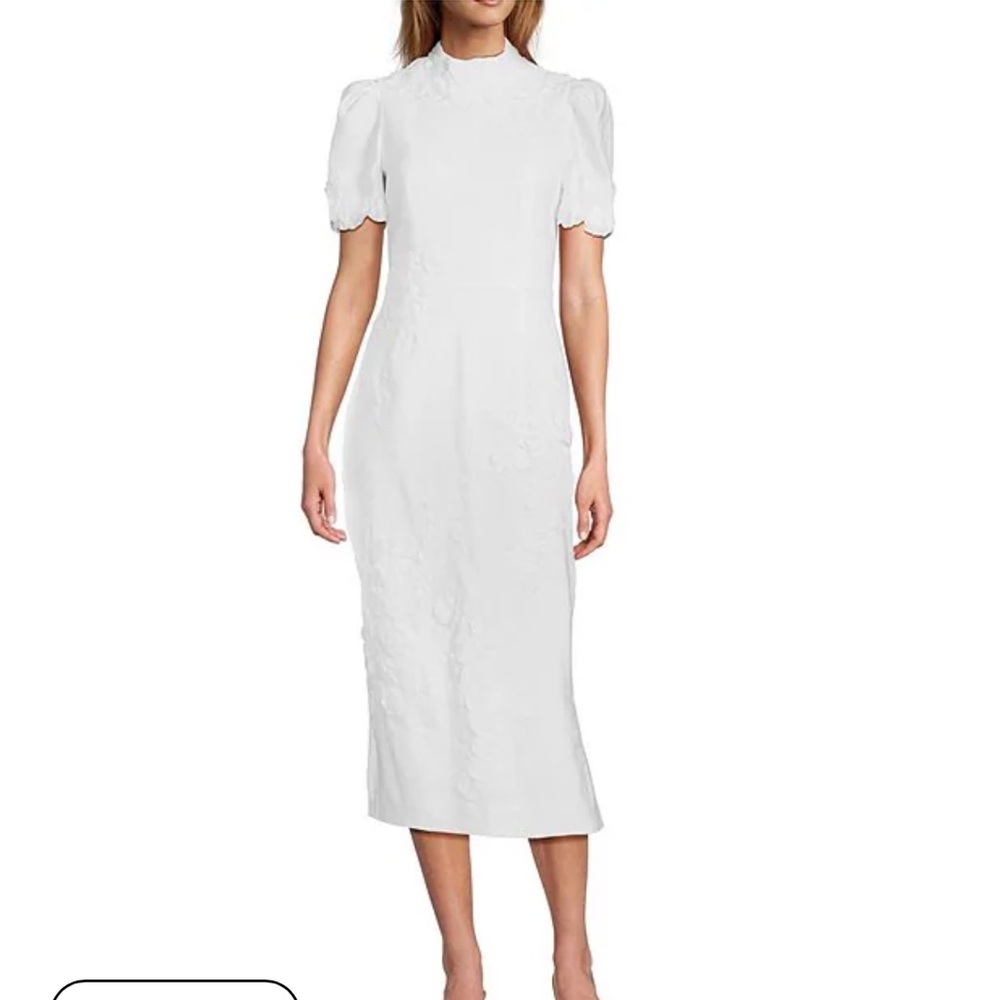 Antonio Melani Willow Floral Applique Short Sleeve Mock Neck Midi Dress